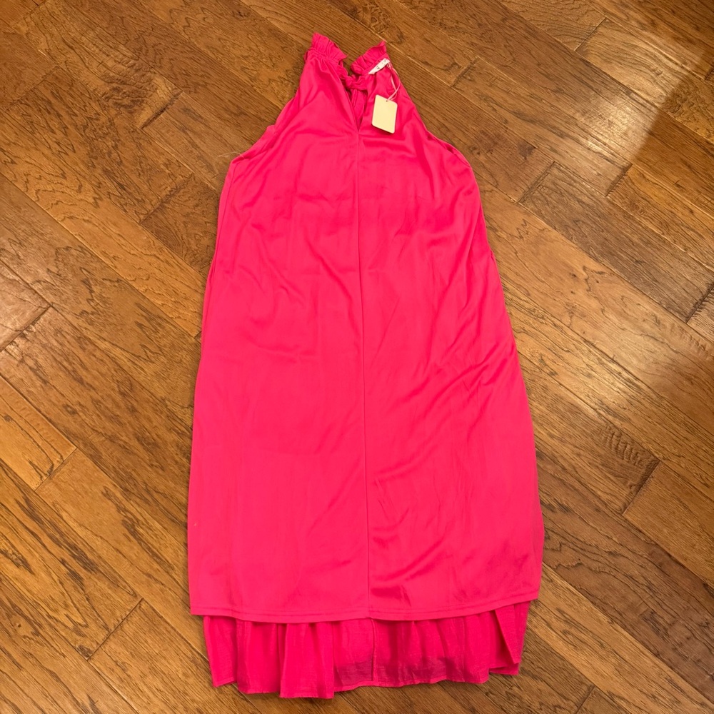 Entro Fuchsia Tiered Halter Flowy Maxi Dress Lined Women Size Large NWT - Picture 12 of 16